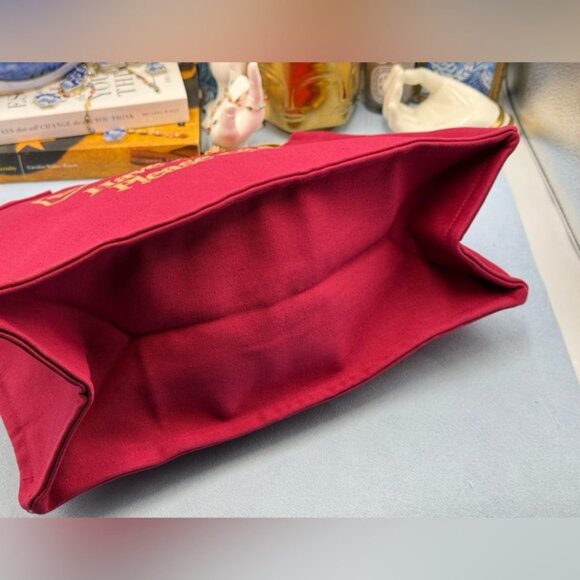 🆕 GANNI 🧿 NWOT Large Easy Shopper, Burgundy Cotton & Yellow Embroidery - Picture 8 of 12